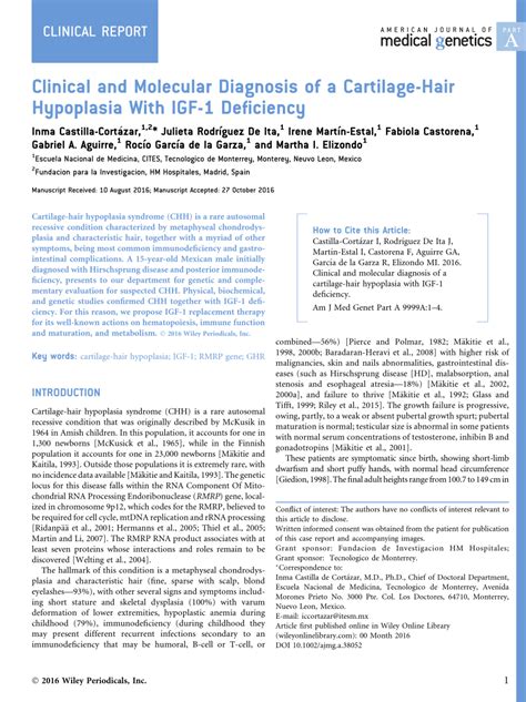 Pdf Clinical And Molecular Diagnosis Of A Cartilage Hair Hypoplasia