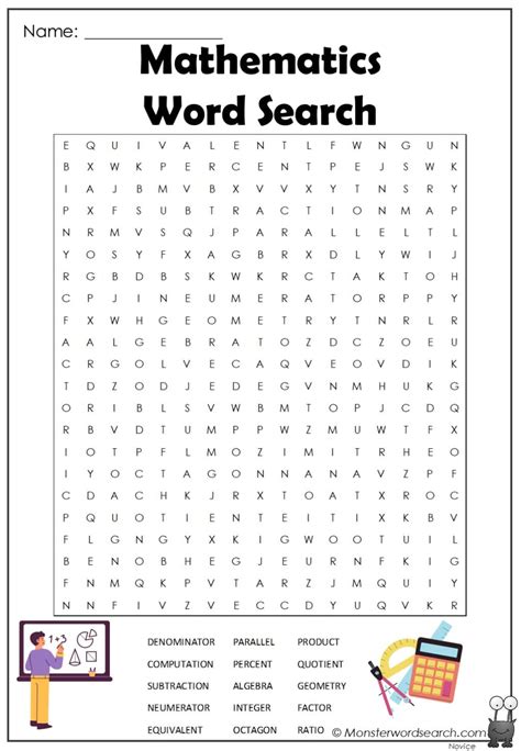 Mathematics Word Search Monster Word Search