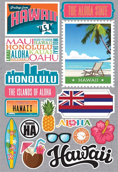 Reminisce Jet Setters State Dimensional Stickers Hawaii Scrapbook