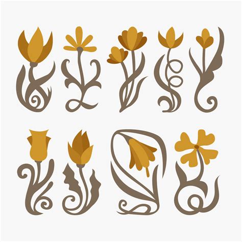 Decorative Flowers In Art Nouveau Style Vintage Old Retro Style