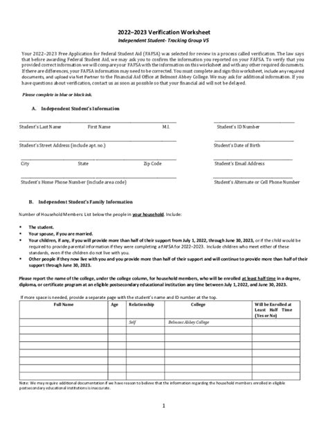 Fillable Online 20222023 Verification Worksheet V5 Independent