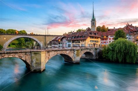 Historical Old Town of Bern city on dramatic sunset, Switzerland ...