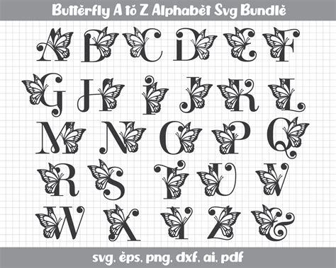 Butterfly Monogram Svg Alphabet Butterfly Alphabet Monogram Etsy