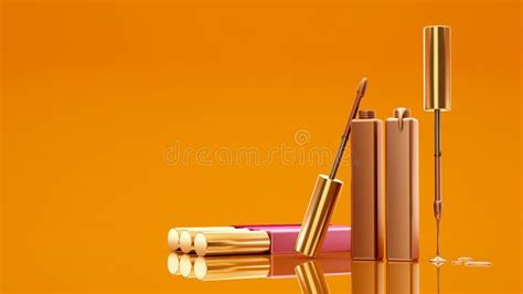 Yellow Background With Lip Gloss Cosmetics Beauty Fashion Make Up