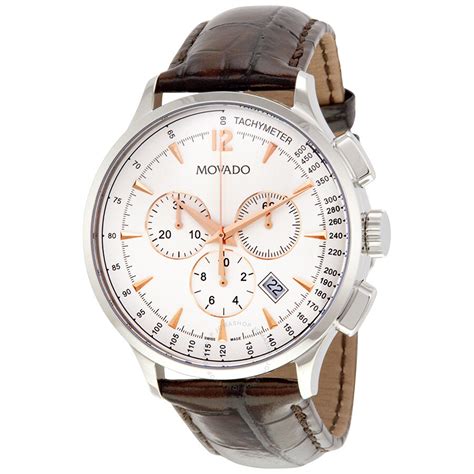 Movado Circa Chronograph White Dial Brown Leather Strap Men S Watch