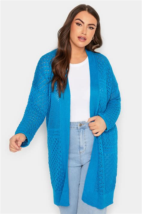 Yours Plus Size Blue Pointelle Longline Cardigan Yours Clothing