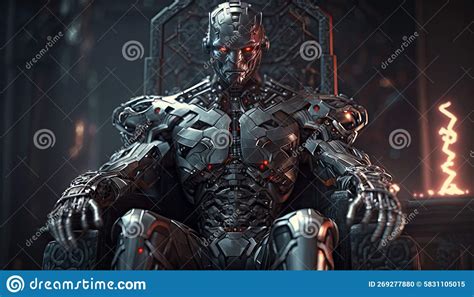 The King Of Cyborg Artificial Intelligence With Throne And Crown