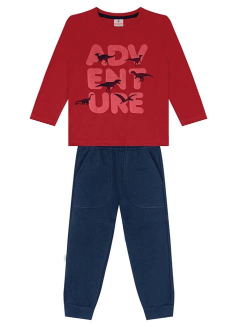 Conjunto Infantil Menino De Dinossauro Brandili Vermelho