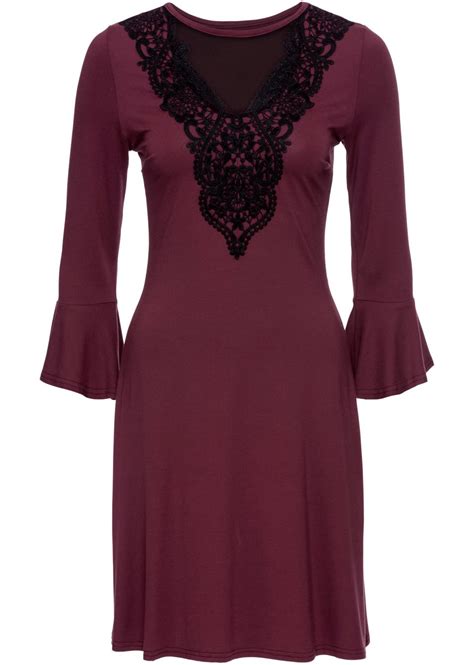 Jersey Kleid Mit Spitze Bordeaux Schwarz Bonprix De