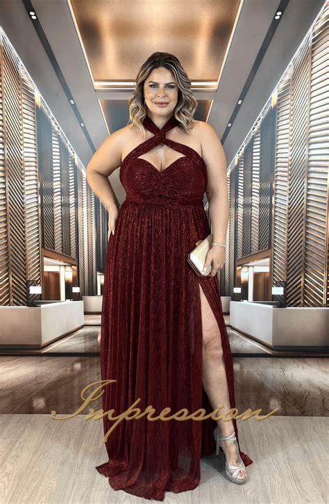 Vestido De Festa Longo Plus Size Marsala Impression Modas