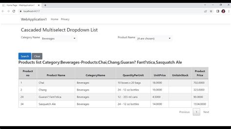 Cascaded Dropdown Multiselect List With Filters Using Partialviews Asp