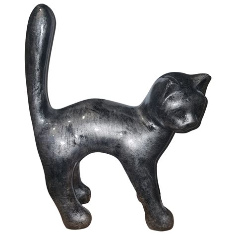 STATUE CHAT EN RESINE HT 45 CM PATINE NOIRE 119 00