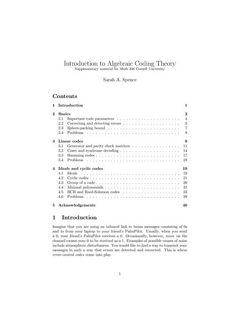 Supplementary Material For Coding Theory Introduction To Algebraic