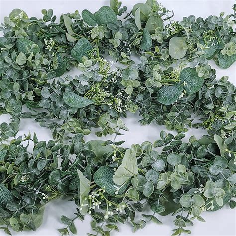 6 Faux Mixed Eucalyptus Leaves Garland Artificial Silver Dollar