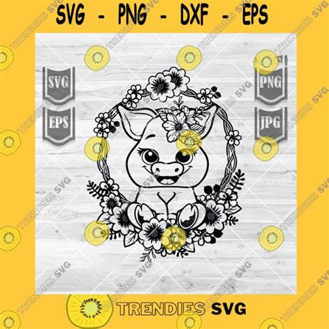 Flower Svg Cute Floral Pig Svg Baby Pig Svg Cute Animal Svg Floral Pig