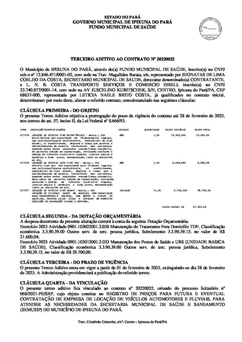 3º TERMO ADITIVO AO CONTRATO Nº 20220022 Prefeitura Municipal de