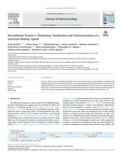 Pdf Recombinant Protein L Production Purification And