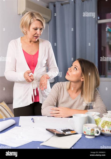 Mother Scolds Her Adult Daughter Stock Photo Alamy