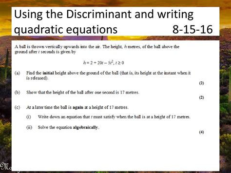 Using The Discriminant And Writing Quadratic Equations Ppt Download