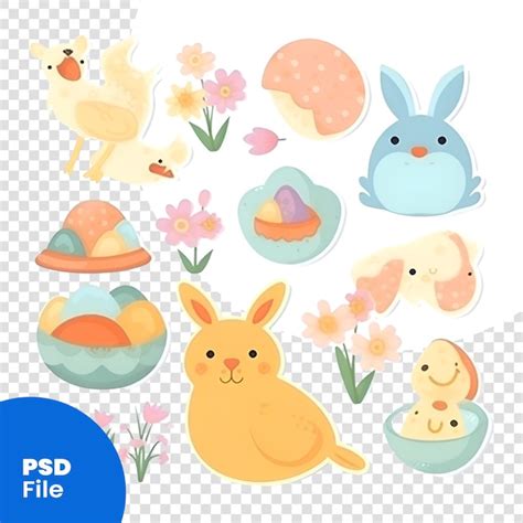 Conjunto De P Scoa Coelhos Fofos Ovos Frango E Flores Modelo Psd