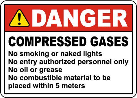 Danger Compressed Gases Sign Save 10 Instantly