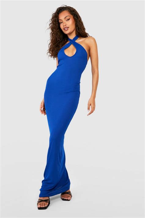 Rib Halterneck Maxi Dress Boohoo Uk