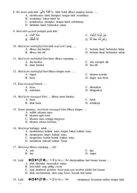 Soal Alquran Hadits Kelas 10