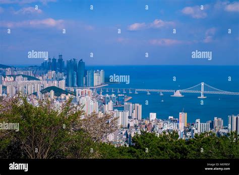 Aerial View Of Gwangalli Beach And Gwangan Bridge In Busan City Of