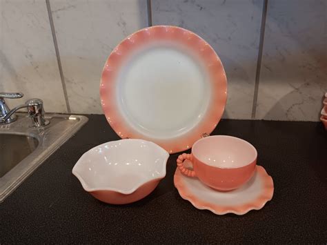 Lovely PINK Hazel Atlas Pink Crinoline Dishes Plates Cups Saucers And