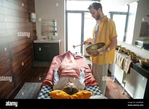 Tibetan Singing Bowl In Sound Therapy Stock Photo Alamy