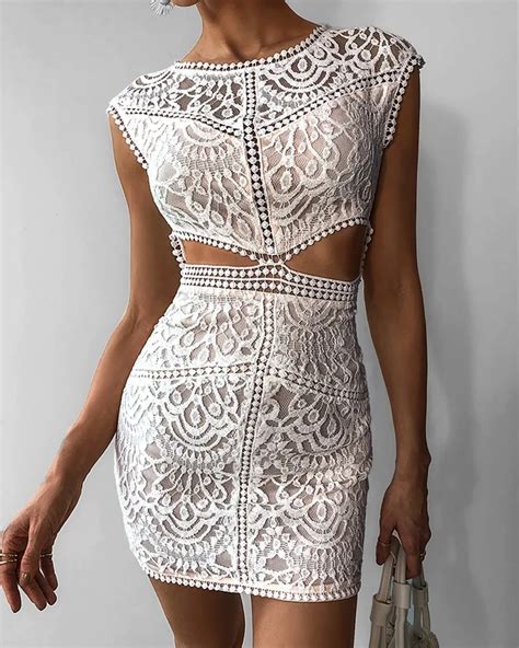 Sexy White Lace Short Dress Slim Party Mini Dress Vestidos 