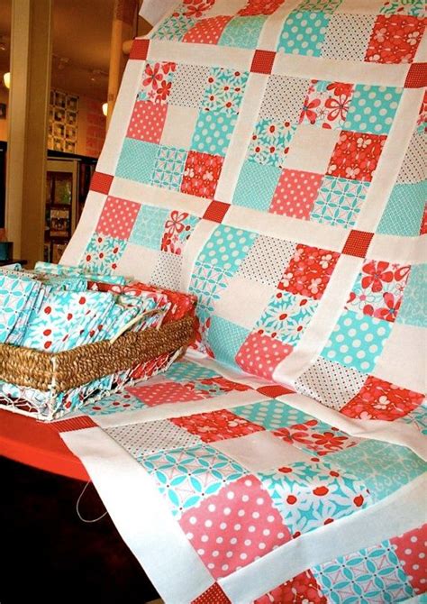 Red Pink Aqua 9 Patch PDF Quilt Pattern For Sale By