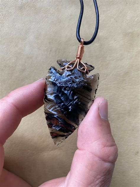 Tri Flo Obsidian Arrowhead Pendant By Chumash Artist Steven Etsy In