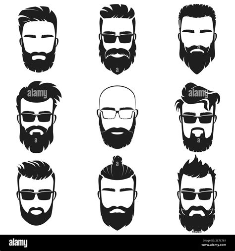 Bearded Stylish Hipster Men Faces With Different Haircuts Style