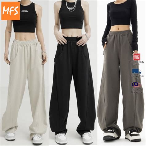 MFS Casual Pants Women Cotton Straight Loose Buggy Long Pants Wide Leg