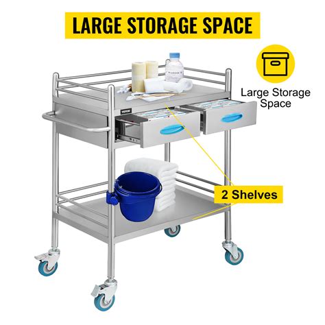 Vevor Lab Serving Cart Utility Cart With Two Story Rolling Cart With