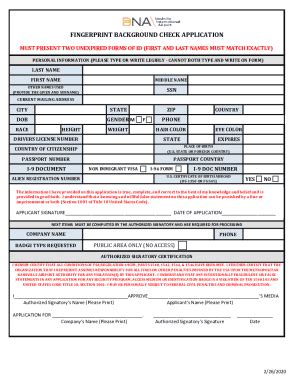 Fillable Online Fingerprint Background Check Application Forms Of