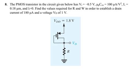 Solved 8 The Pmos Transistor In The Circuit Given Below Has