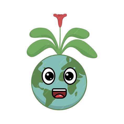 Premium Vector A Cartoon Planet Earth With A Flower On Its Head