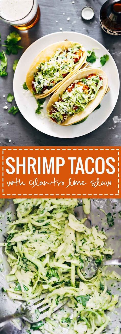 Spicy Shrimp Tacos With Garlic Cilantro Lime Slaw Recipe Cilantro