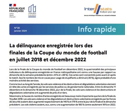 Info Rapide n30 La délinquance enregistrée lors des finales de la