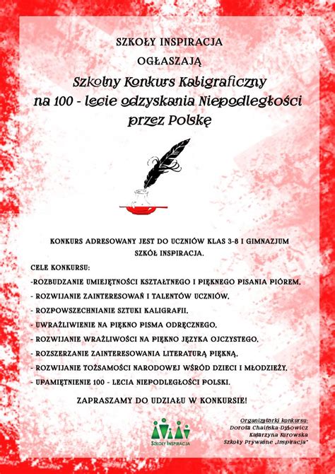 plakat konkurs kaligraficzny Szkoły Prywatne Inspiracja