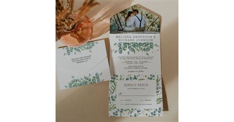 Lush Greenery Eucalyptus Leaves Photo Wedding All In One Invitation