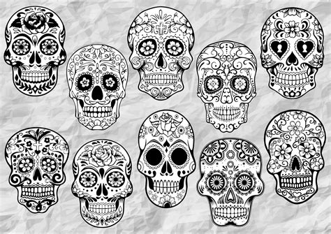 9 Sugar Skulls Svg Cut File Vector Silhouettes Printable Etsy