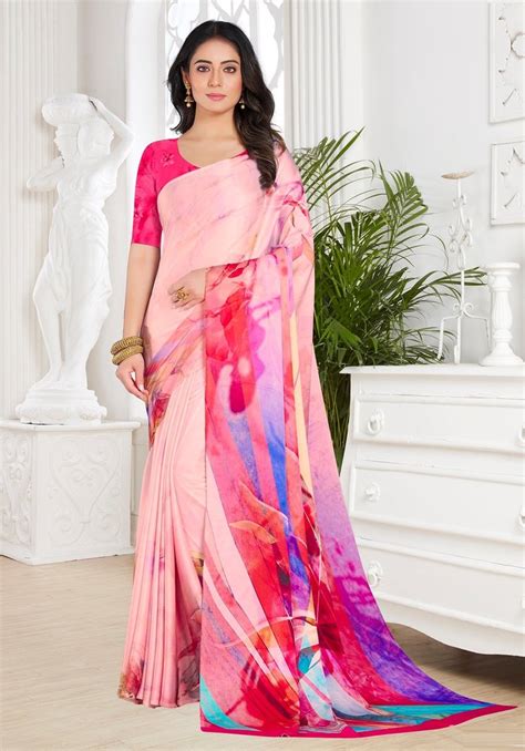 Pink Color Digital Crepe Saree Taanya Collection Yf At Rs