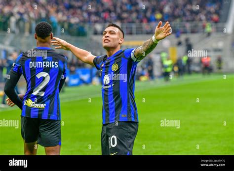 Milano Italy 06th Jan 2024 Lautaro Martinez 10 Of Inter Scores