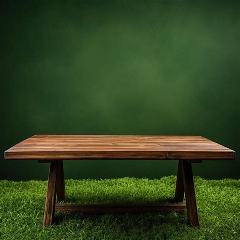 Premium Photo Natural Retreat Wooden Table On A Green Grassy