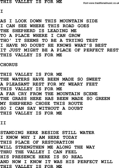 Country Southern And Bluegrass Gospel Song This Valley Is For Me Lyrics