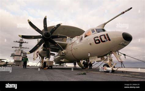 An E 2 Hawkeye Airborne Command And Control Aircraft Is Tied Down In