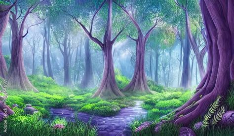 A beautiful magical dream enchanted fairy forest with big fairytale ...